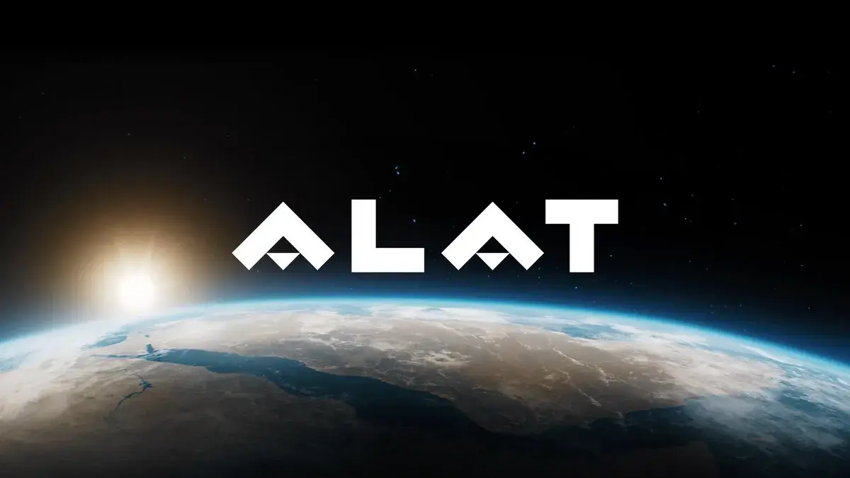 A view of Earth from space with the sun rising in the background. The word "ALAT" is prominently displayed above the planet.