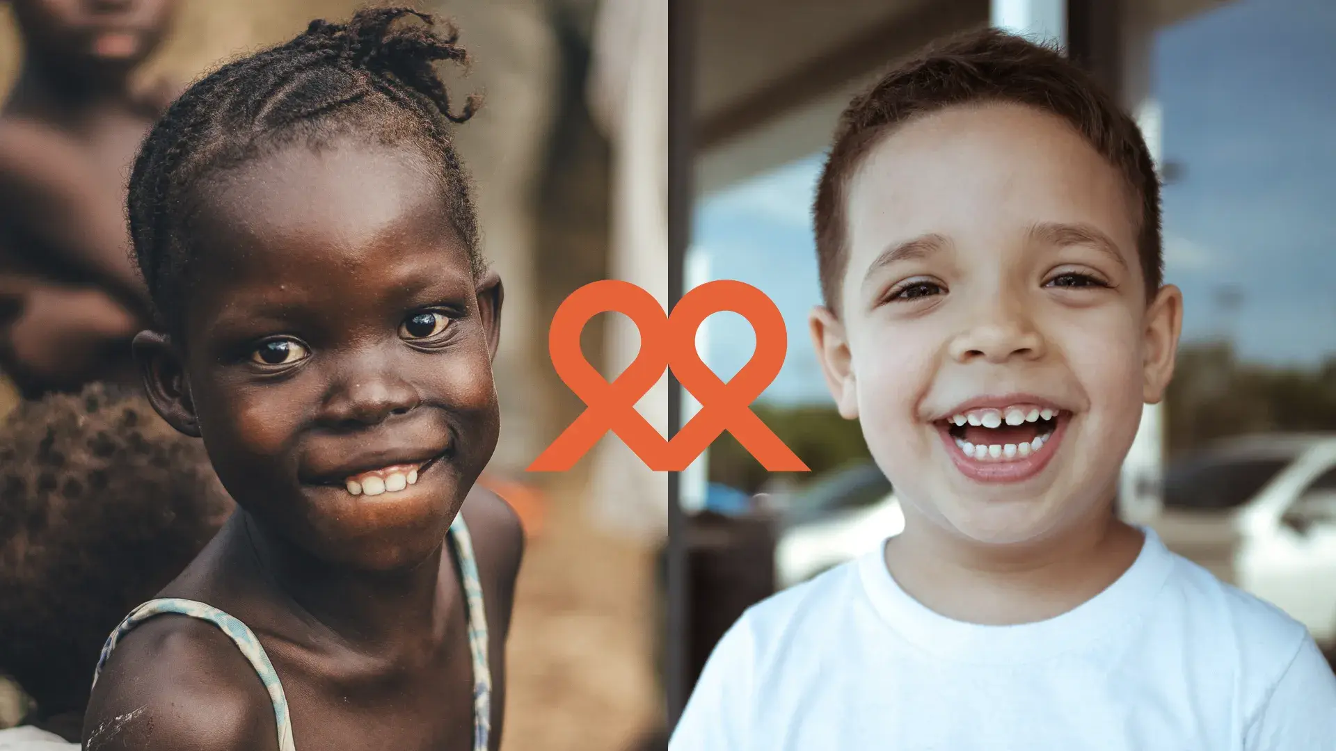 Image of two children with the brand symbol as a connection.